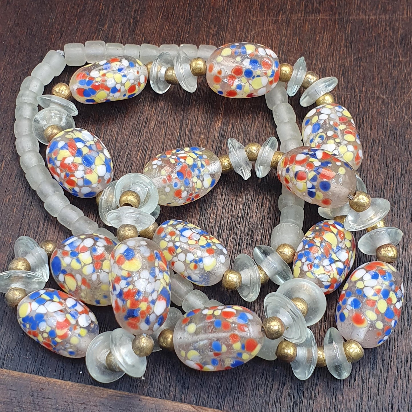 Vintage Murano Style Millefiori Art Glass Bead Necklace Confetti Speckled