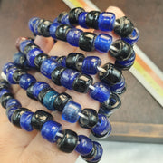 Vintage Cobalt Blue, Opaque Black Donut Strand - Short Barrel Crow, Wound Glass | 9.3-10mm, Lot Of Two