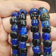Vintage Cobalt Blue, Opaque Black Donut Strand - Short Barrel Crow, Wound Glass | 9.3-10mm, Lot Of Two