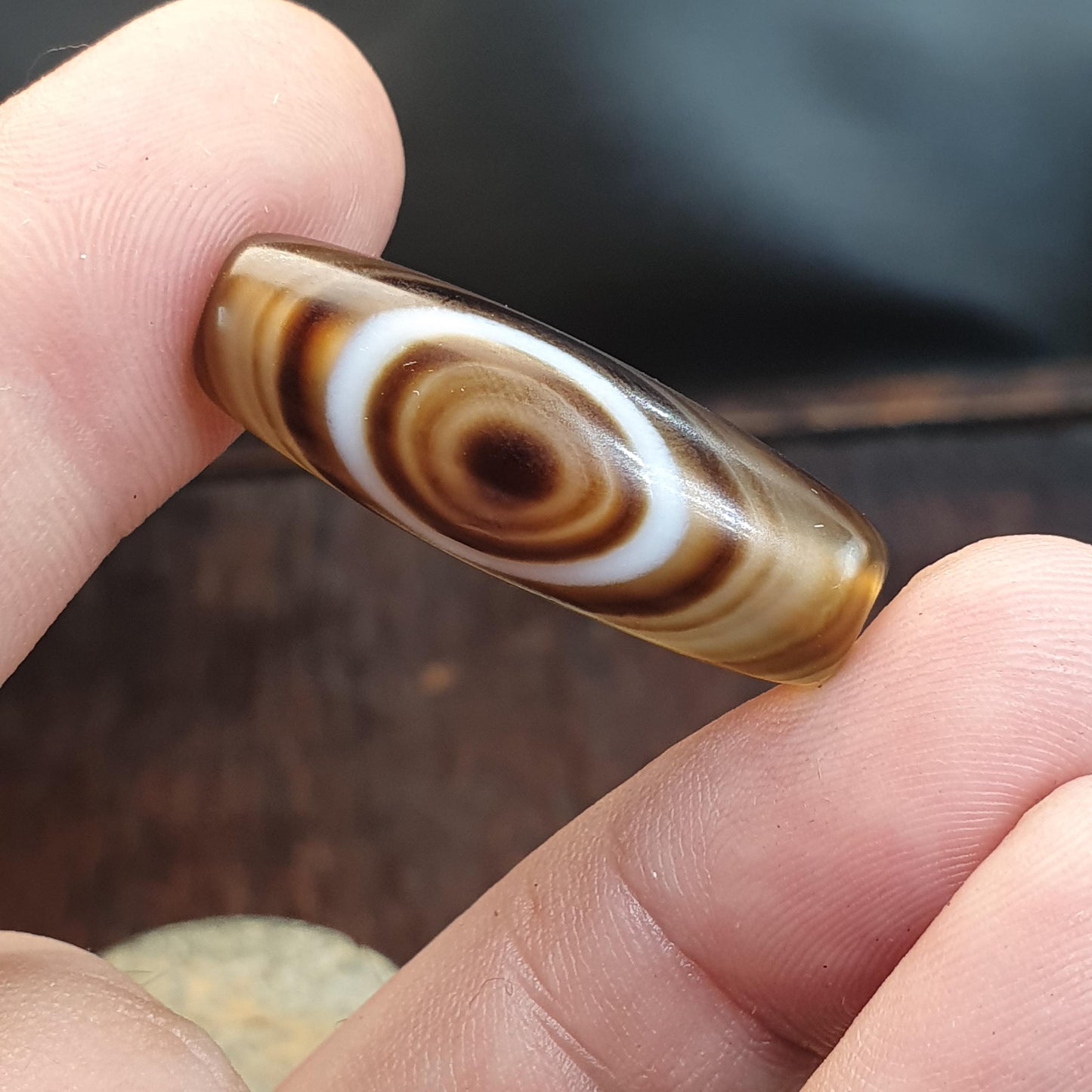 Himalayan Indo Tibetan rare Patterns pure Natural Eyes Banded Agate Amulet, Bead Pendant