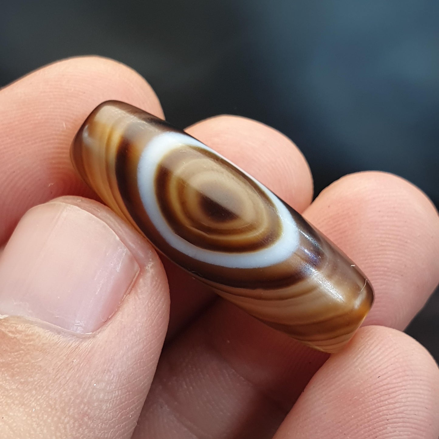 Himalayan Indo Tibetan rare Patterns pure Natural Eyes Banded Agate Amulet, Bead Pendant