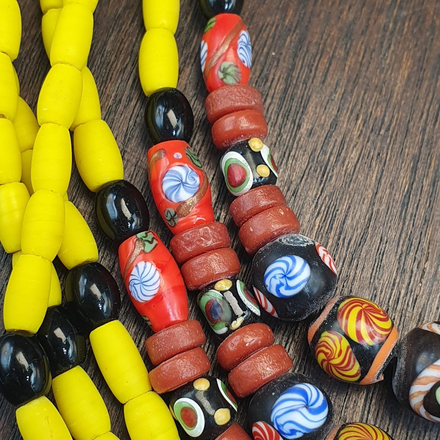 3 Strand Yellow & Blue Millefiori Art Glass Necklace • Vintage Venetian Style Mosaic Bead Boho Jewelry Gift