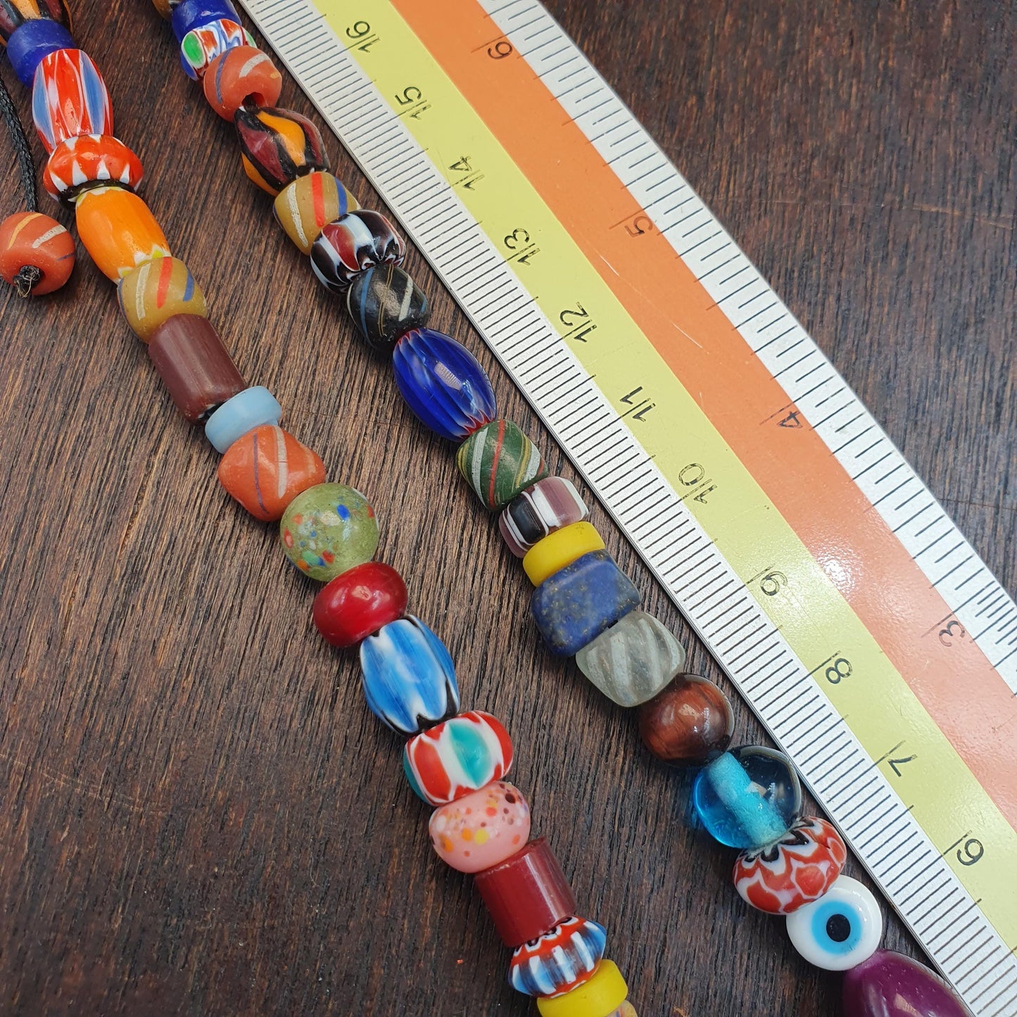 Venetian Style Chevron Bead Necklace, Multi Color Murano Style Glass Beads, Mixed Gemstone and Stone Bead Choker, Tribal Mask Pendant