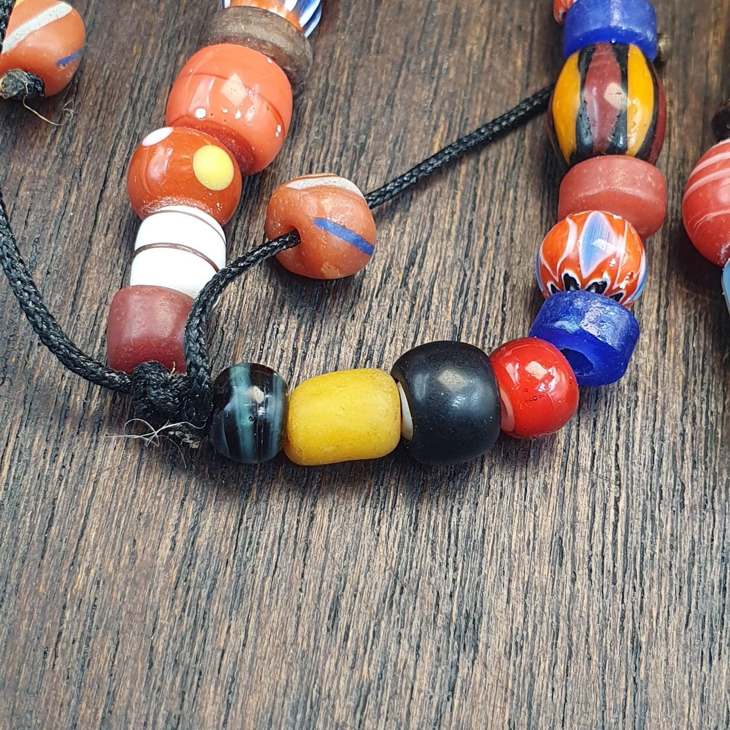 Venetian Style Chevron Bead Necklace, Multi Color Murano Style Glass Beads, Mixed Gemstone and Stone Bead Choker, Tribal Mask Pendant