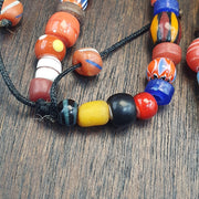 Venetian Style Chevron Bead Necklace, Multi Color Murano Style Glass Beads, Mixed Gemstone and Stone Bead Choker, Tribal Mask Pendant