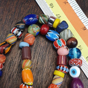 Venetian Style Chevron Bead Necklace, Multi Color Murano Style Glass Beads, Mixed Gemstone and Stone Bead Choker, Tribal Mask Pendant