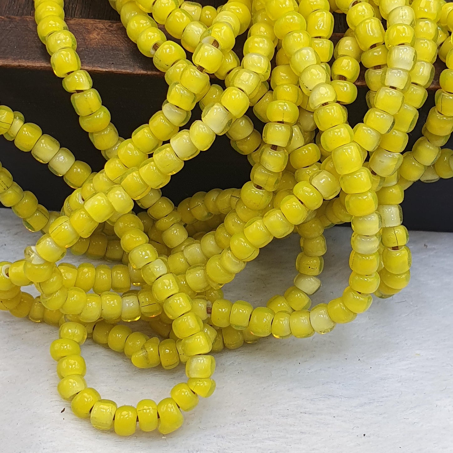 Yellow 5 mm Czech Republic venetian white heart trade beads long strand necklace