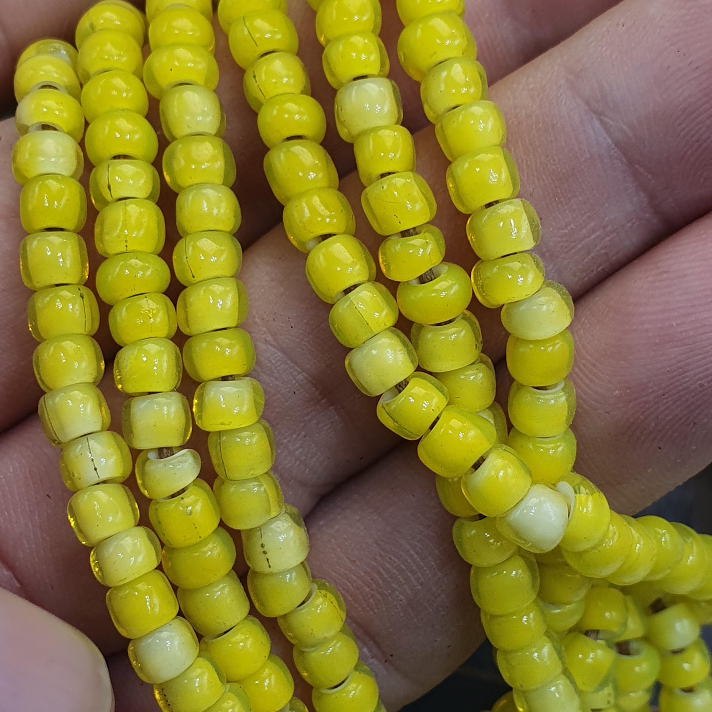 Yellow 5 mm Czech Republic venetian white heart trade beads long strand necklace