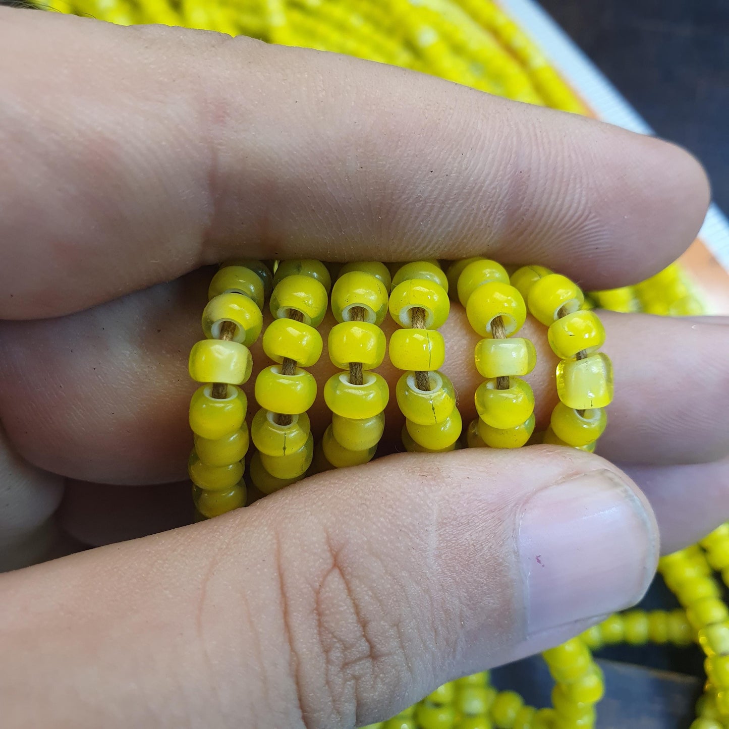 Yellow 5 mm Czech Republic venetian white heart trade beads long strand necklace