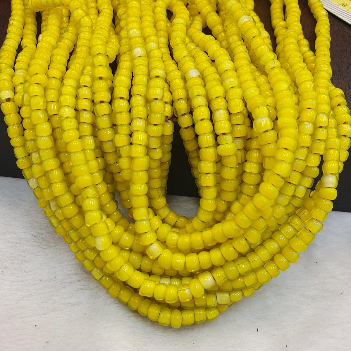 Yellow 5 Mm Czech, Venetian White Heart Necklace | Glass Trade Beads, Full Length, Long Layering