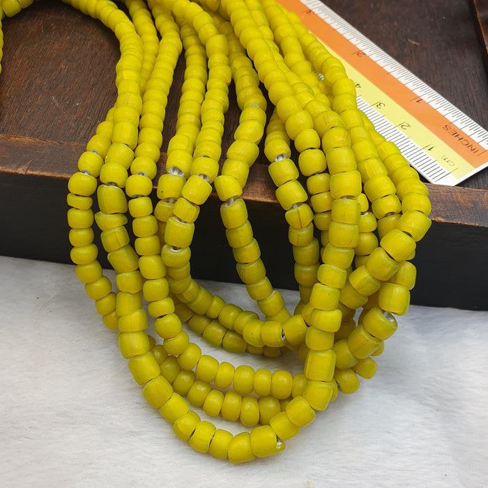 Yellow white heart 6 mm Czech Republic glass beads long strand necklace
