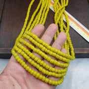 Yellow White Heart, Czech Glass Bead Necklace - Long Complete Strand, 6mm, Seed Style, Handstrung