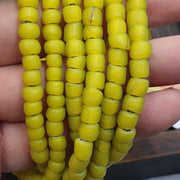 Yellow White Heart, Czech Glass Bead Necklace - Long Complete Strand, 6mm, Seed Style, Handstrung