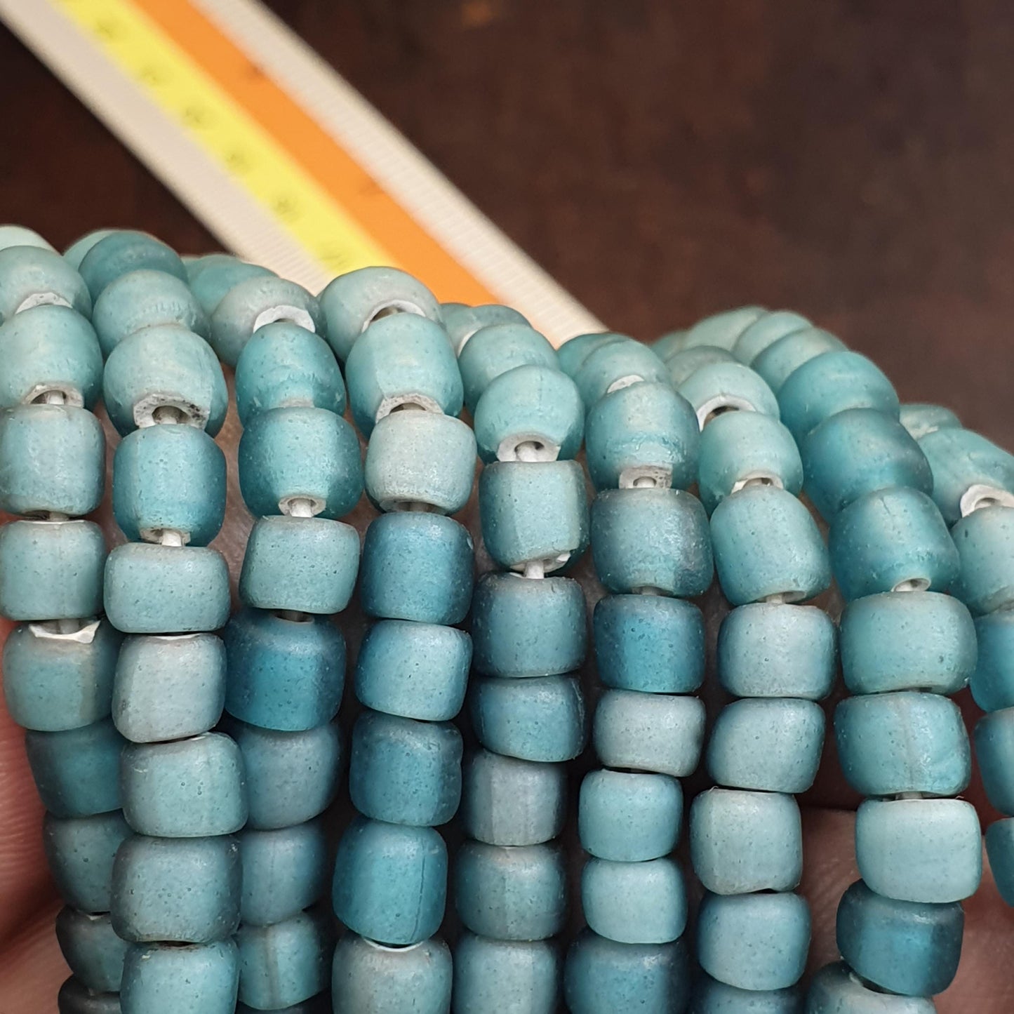 Sky Blue white heart 5.5-7 mm Czech Republic glass beads long strand necklace