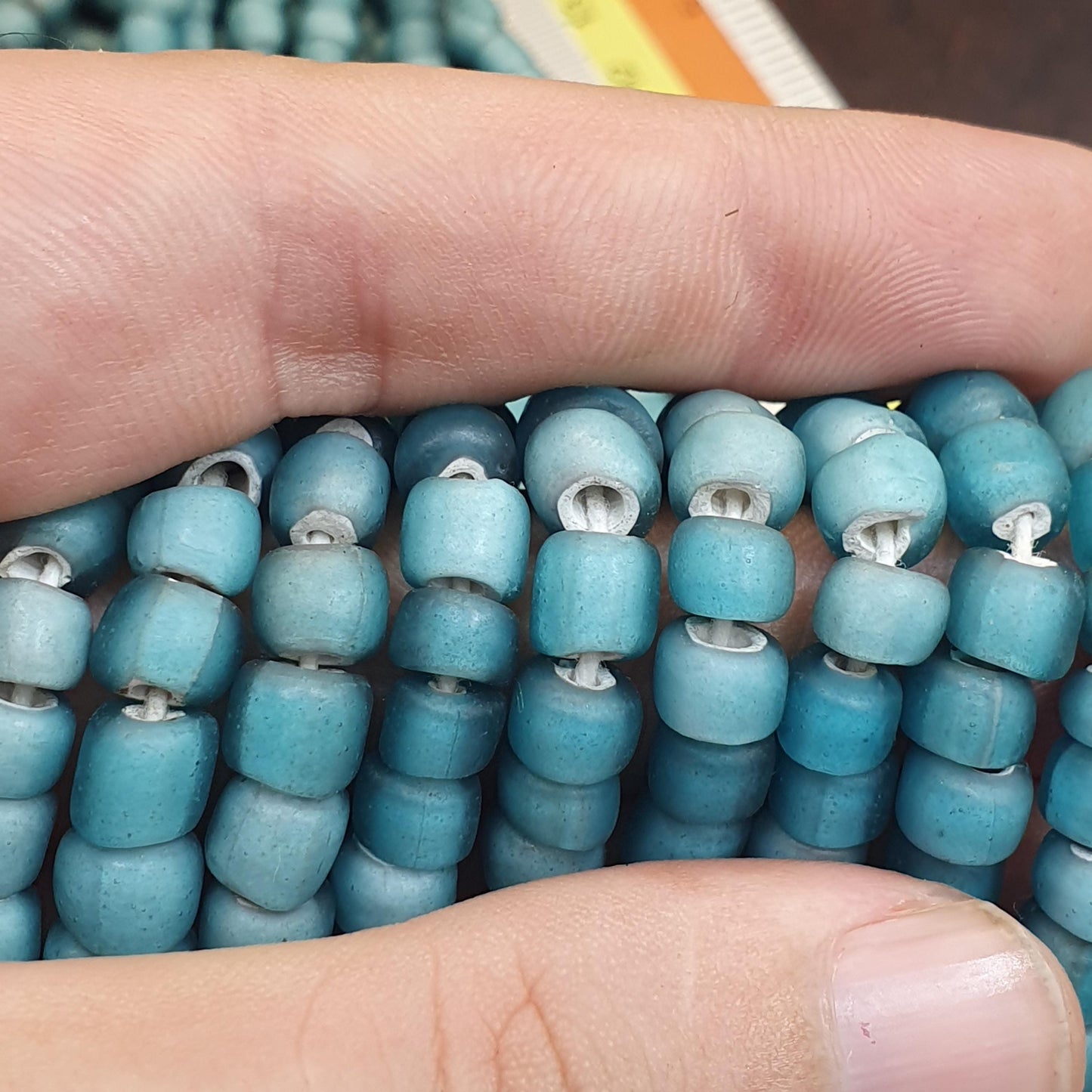 Sky Blue white heart 5.5-7 mm Czech Republic glass beads long strand necklace