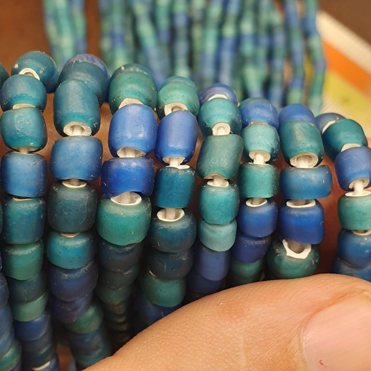 Blue White Heart, Vintage Style Bead Necklace | Czech Glass Strand | 5.5-7mm Complete Length, Sky-Tinted