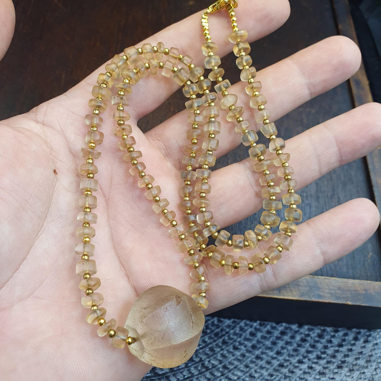 Himalayan Tibetan Quartz Necklace Carved Big Bead Pendant Crystal Beads, Frosted Clear Quartz Spiritual Jewelry, Sacred Protection Gift