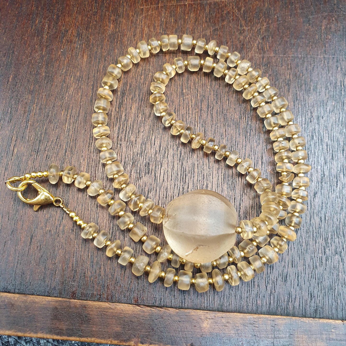 Himalayan Tibetan Quartz Necklace Carved Big Bead Pendant Crystal Beads, Frosted Clear Quartz Spiritual Jewelry, Sacred Protection Gift