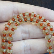 Himalayan Tibetan Quartz Necklace Carved Pendant with Carnelian Spacer Beads, Frosted Clear Quartz Spiritual Jewelry, Sacred Protection .
