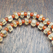 Himalayan Tibetan Quartz Necklace Carved Pendant with Carnelian Spacer Beads, Frosted Clear Quartz Spiritual Jewelry, Sacred Protection .