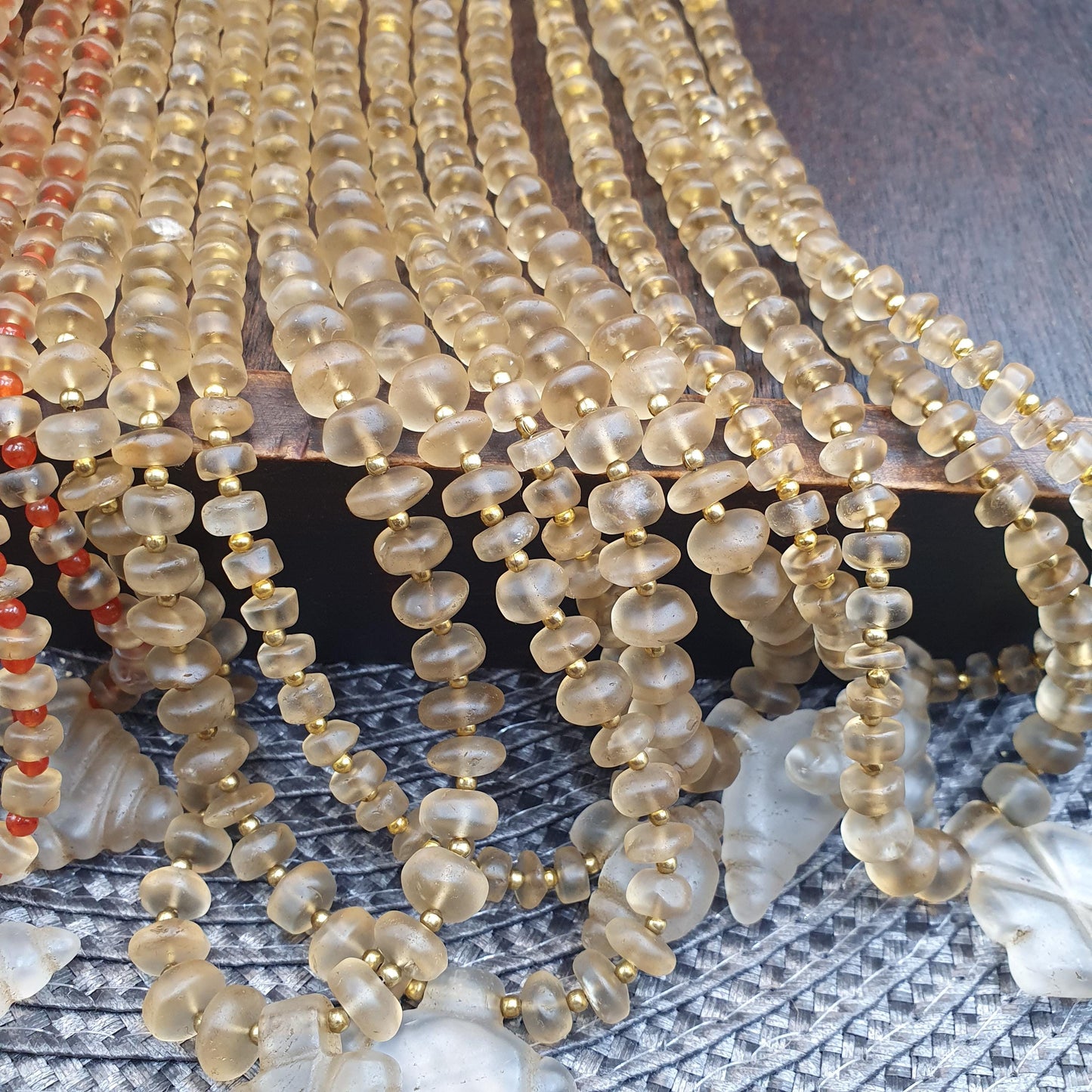 Lot 10 Himalayan Tibetan Quartz Necklace Carved Pendant with Carnelian Spacer Beads, Spiritual Jewelry, Sacred Protection Gift