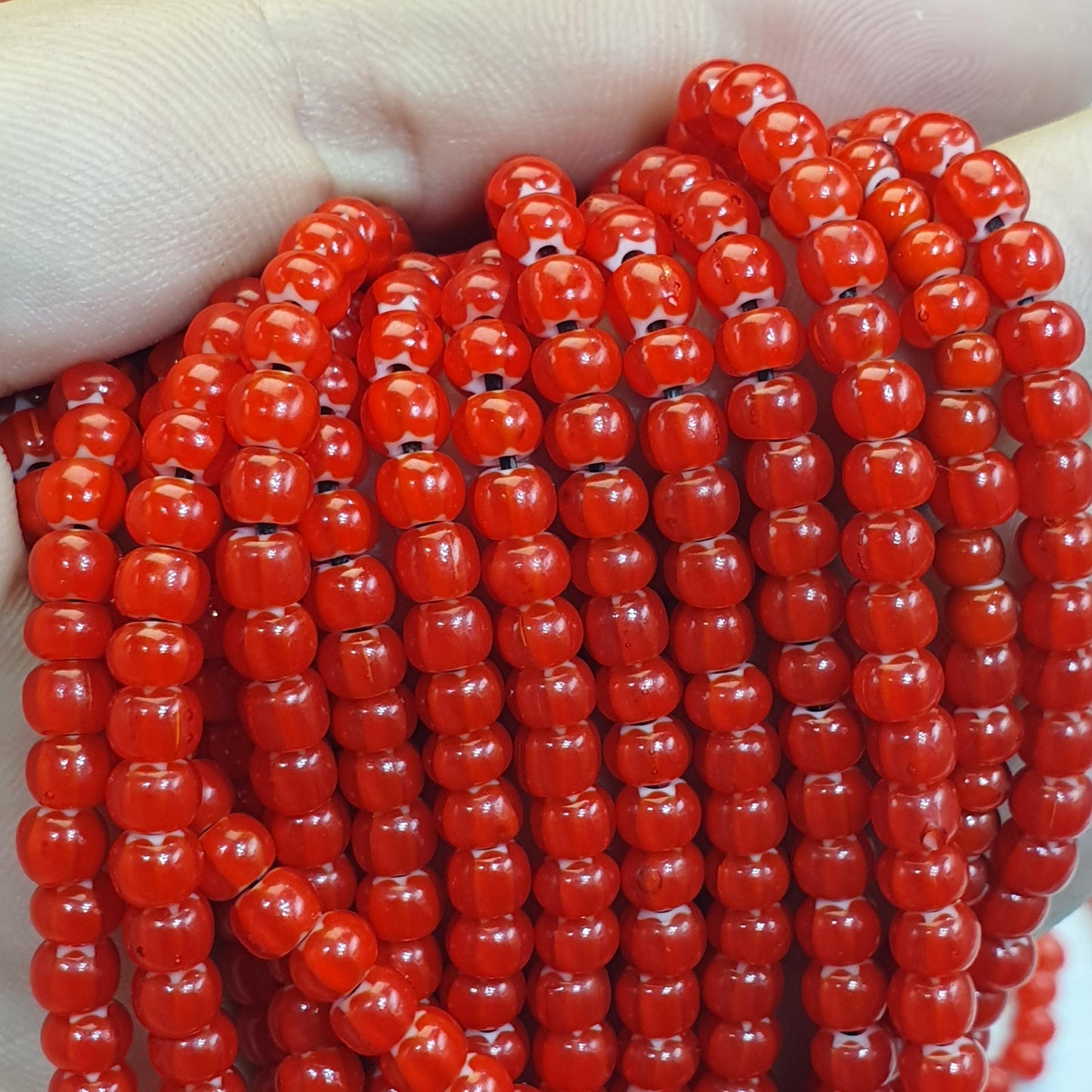 4.8mm venetian cherry red Star white heart trade beads 24 inches strands