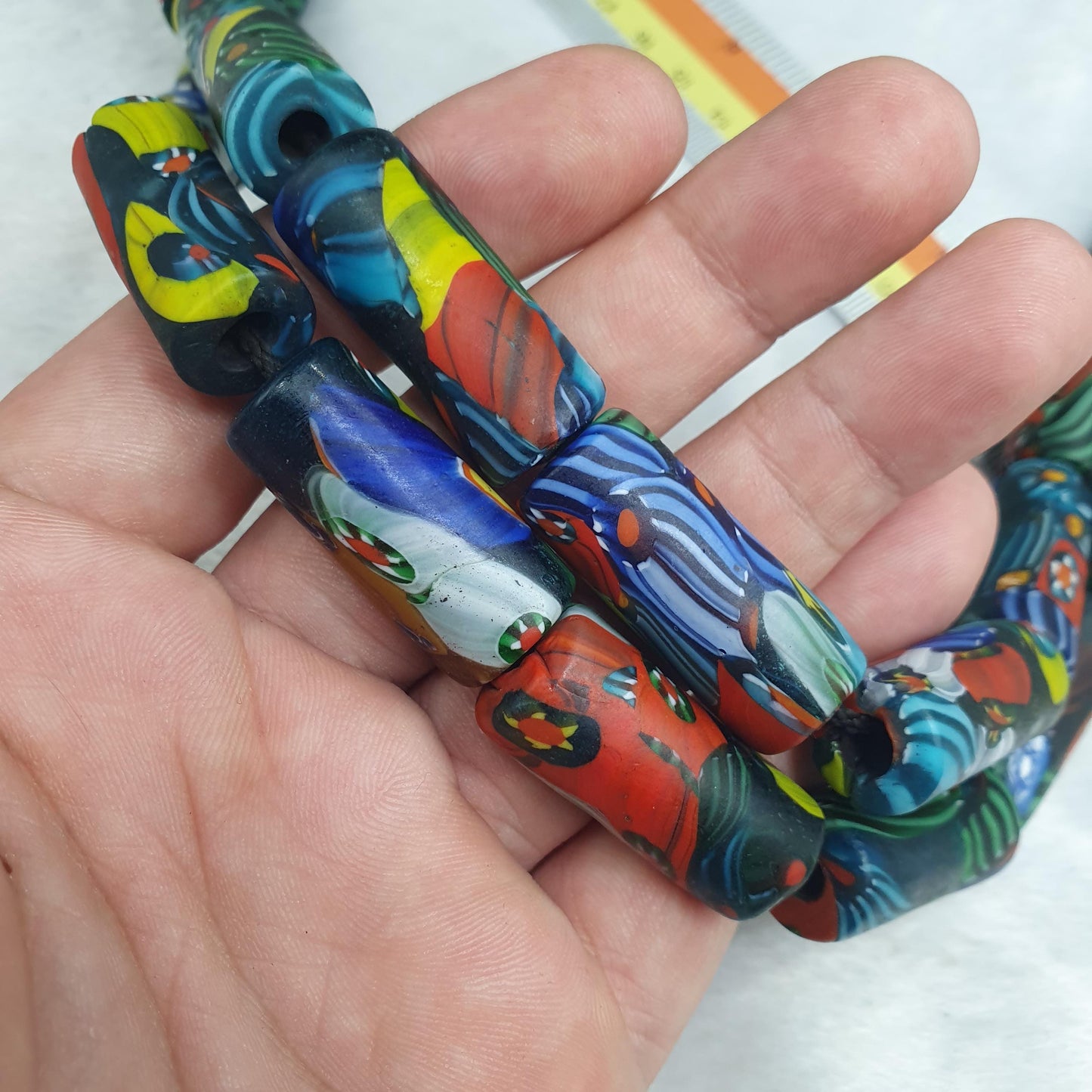 Venetian Style Millefiori Glass Cylinder Beads - Multicolor Mosaic Tube Beads