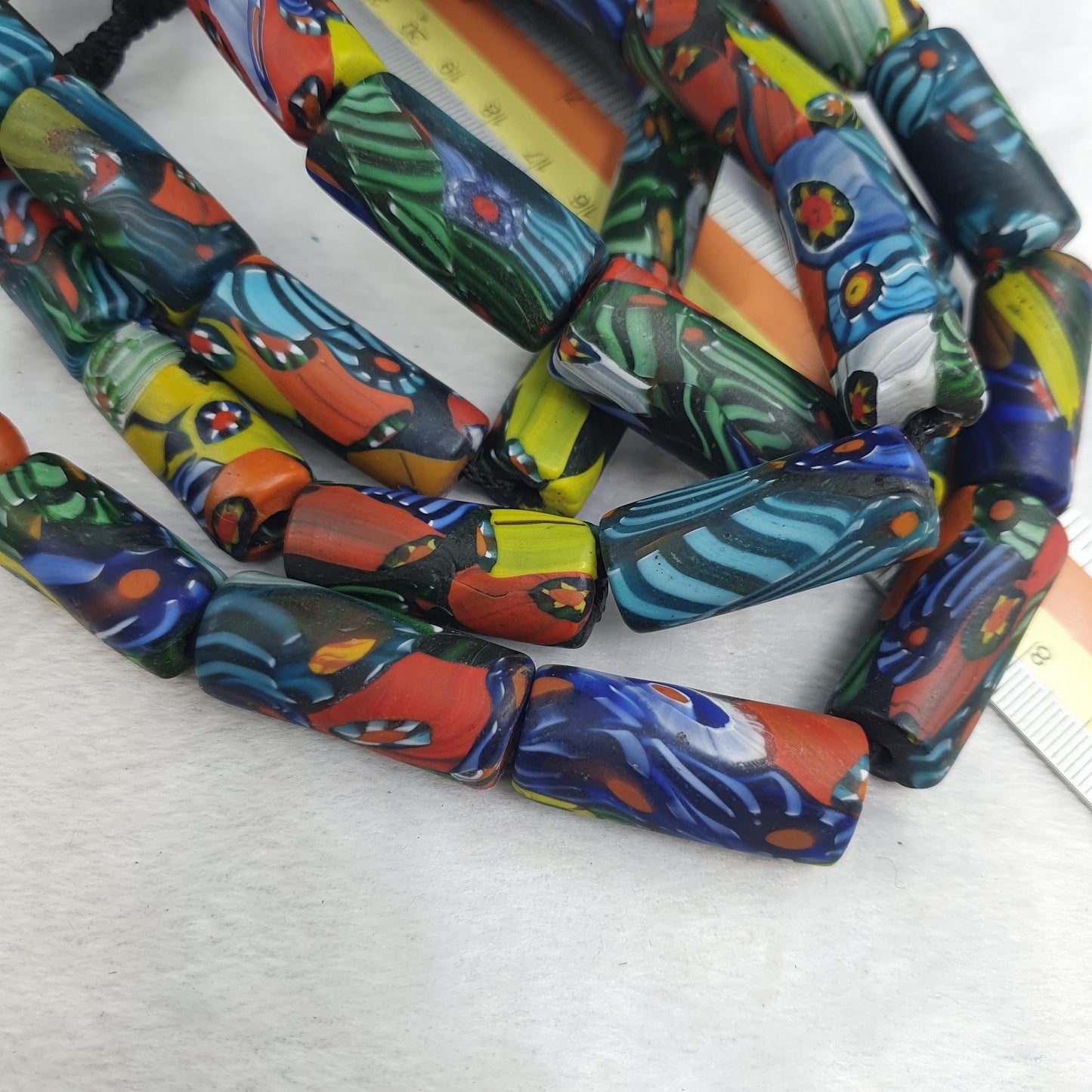 Venetian Style Millefiori Glass Cylinder Beads - Multicolor Mosaic Tube Beads
