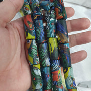 Glass Cylinder Beads, Venetian Inspired Millefiori Tube, Floral Mosaic Pattern | Murano-Style | 14x32mm, 15x34mm