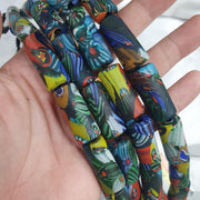 Glass Cylinder Beads, Venetian Inspired Millefiori Tube, Floral Mosaic Pattern | Murano-Style | 14x32mm, 15x34mm