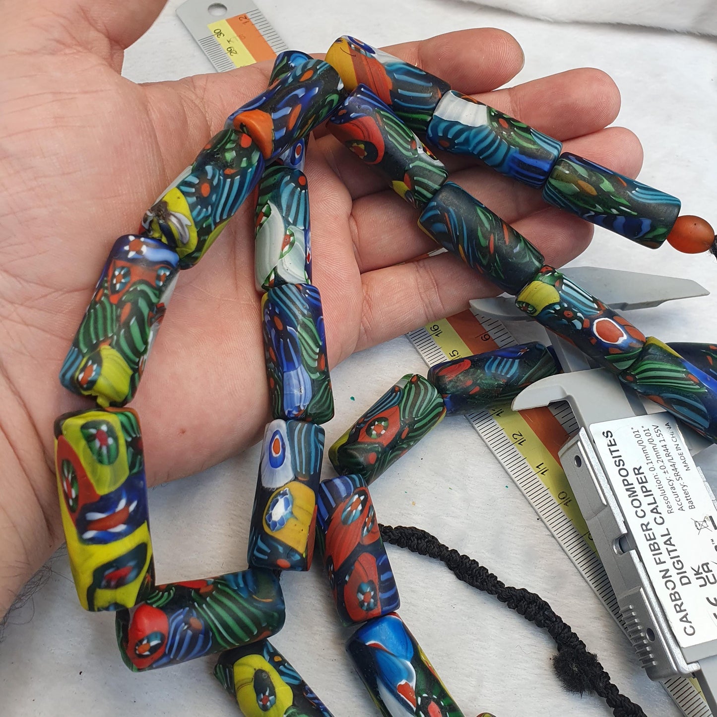 Venetian Style Millefiori Glass Cylinder Beads Strand - Multicolor Mosaic Tube Beads