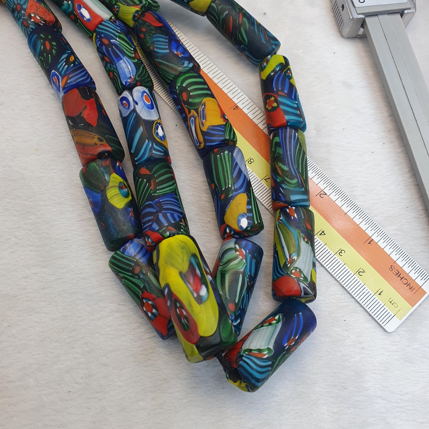 Venetian Style Millefiori Glass Cylinder Beads Strand - Multicolor Mosaic Tube Beads