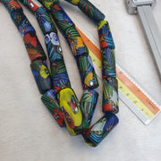 Glass Cylinder Beads, Venetian Inspired Millefiori Strand - Murano-Style Mosaic Tube | 14x32mm, 15x34mm