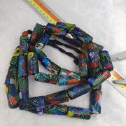 Glass Cylinder Beads, Venetian Inspired Millefiori Strand - Murano-Style Mosaic Tube | 14x32mm, 15x34mm