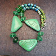 Rare Antique African Trade Bead Necklace Green Carved Glass Statement Necklace | Handcrafted Ethnic Tribal Jewelry Collectibles