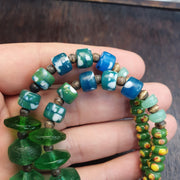 Rare Antique African Trade Bead Necklace Green Carved Glass Statement Necklace | Handcrafted Ethnic Tribal Jewelry Collectibles