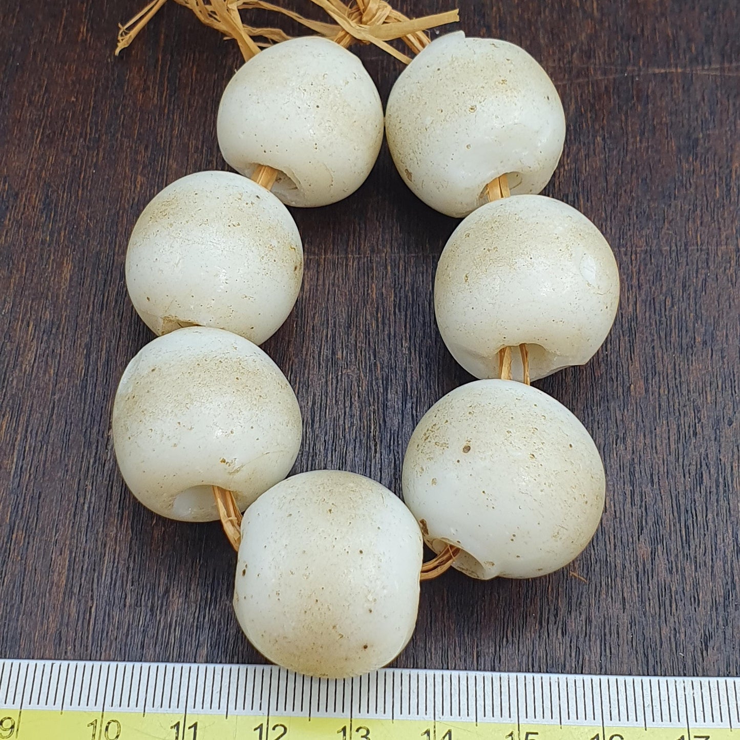 Rare Antique African Glass Trade Beads Lot of 7 - Vintage Opaque White Pigeon Egg Beads