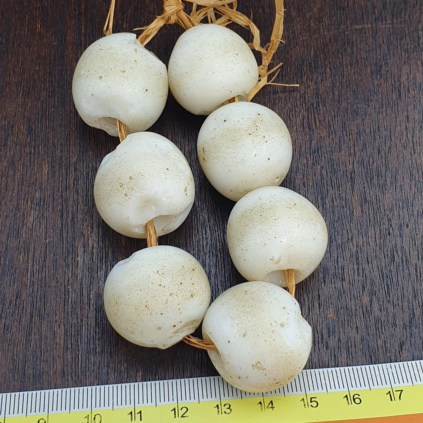 Rare Antique African Glass Trade Beads Lot of 7 - Vintage Opaque White Pigeon Egg Beads