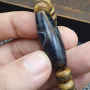 Himalayan Banded Agate Bracelet, Carved Tibetan yak Bone Beads bracelet