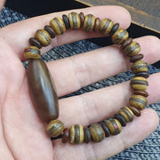 Himalayan Banded Eye Agate Bracelet, Carved Tibetan yak Bone Beads bracelet