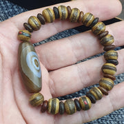 Himalayan Banded Eye Agate Bracelet, Carved Tibetan yak Bone Beads bracelet