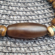 Himalayan Banded Eye Agate Bracelet, Carved Tibetan yak Bone Beads bracelet