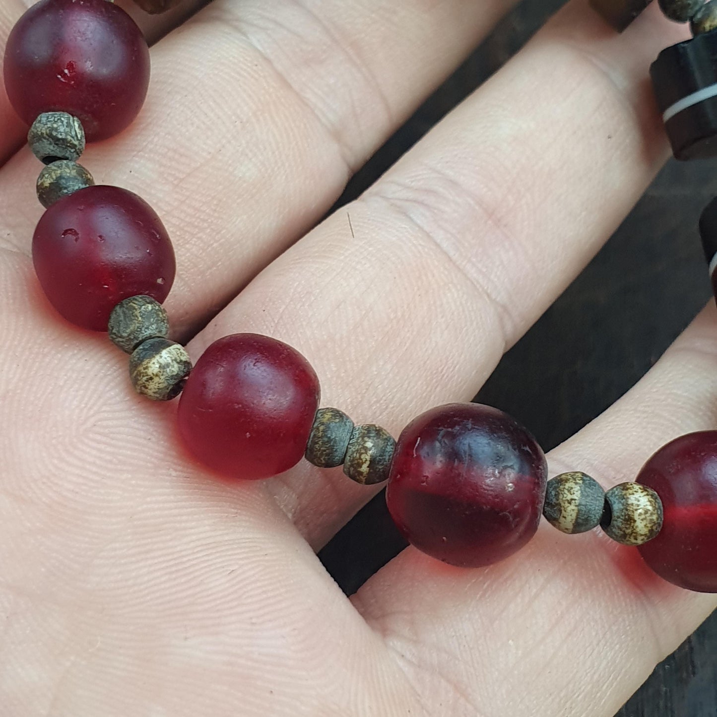 Antique Yemeni Agate & Glass Beads Bracelet Old Trade Beads banded agate beads bracelet