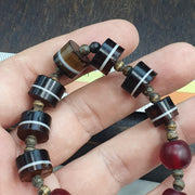 Antique Yemeni Agate, Glass Trade Bracelet - Banded Striping, Brass Spacers, Stretch Fit, Tribal Collectible