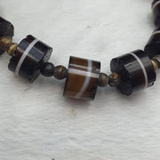 Antique Yemeni Agate, Glass Trade Bracelet - Banded Striping, Brass Spacers, Stretch Fit, Tribal Collectible