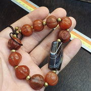 Antique Carved Melon Agate Bead Bracelet, Hand Carved Fluted Carnelian, Antique Silk Road Trade Beads, Rare Archeological Focal .