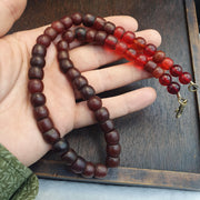 Rare Antique African Trade Beads Necklace Oxblood Cherry Red Glass Brass S-Clasp