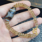 Himalayan Quartz with Striped Banded Agate Bead Bracelet, Tibetan Amulet, Frosted Quartz Beaded  Spiritual Jewelry, Sacred Protection .