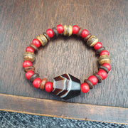 Antique old yemeni agate natural rare pattern banded agate bead with Venetian White heart and Yak Bone Beads Bracelet