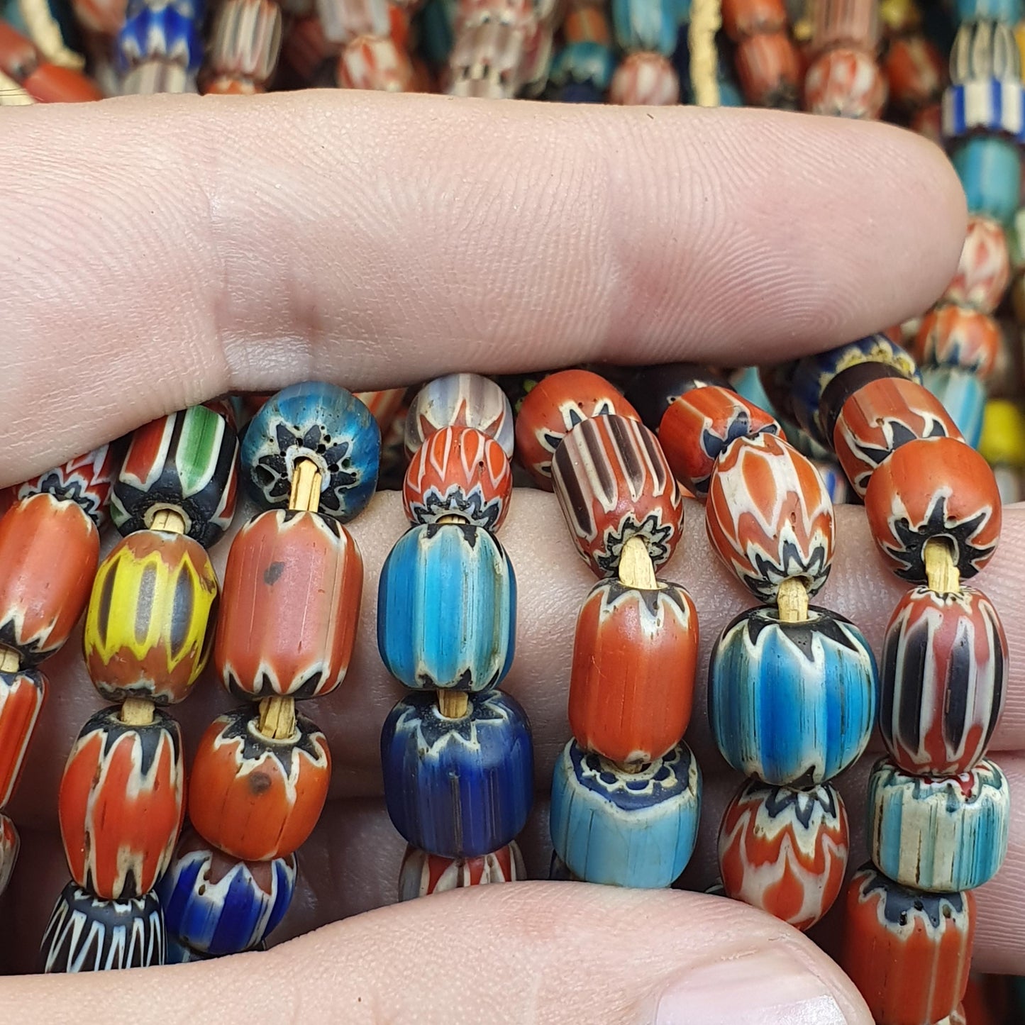 Vintage Chevron Trade Bead Necklace, 24 Inch African Glass Beads Strand